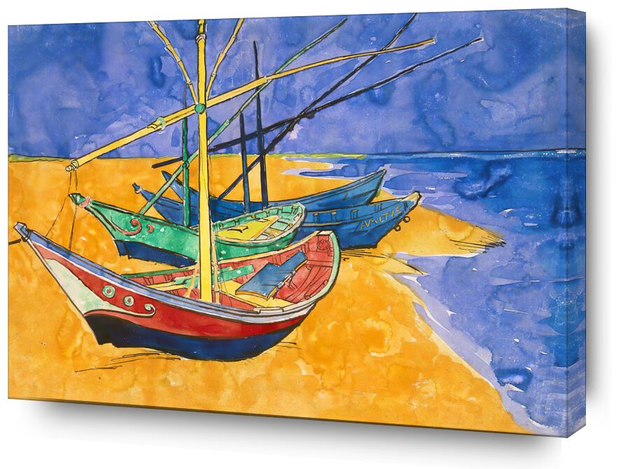 Bateaux sur la Plage de Les-Saintes-Maries - Van Gogh de Beaux-arts, Prodi Art, Van gogh, peinture, bateau, plage, été, mer, vague