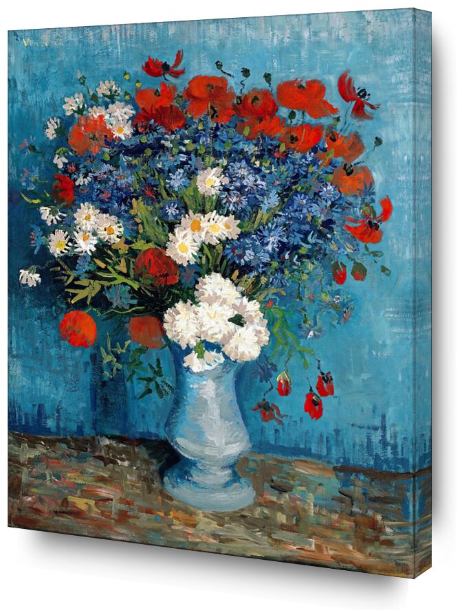 Still Life: Vase with Cornflowers and Poppies - Van Gogh from AUX BEAUX-ARTS, Prodi Art, Van gogh, still life, painting, poppies, blueberries