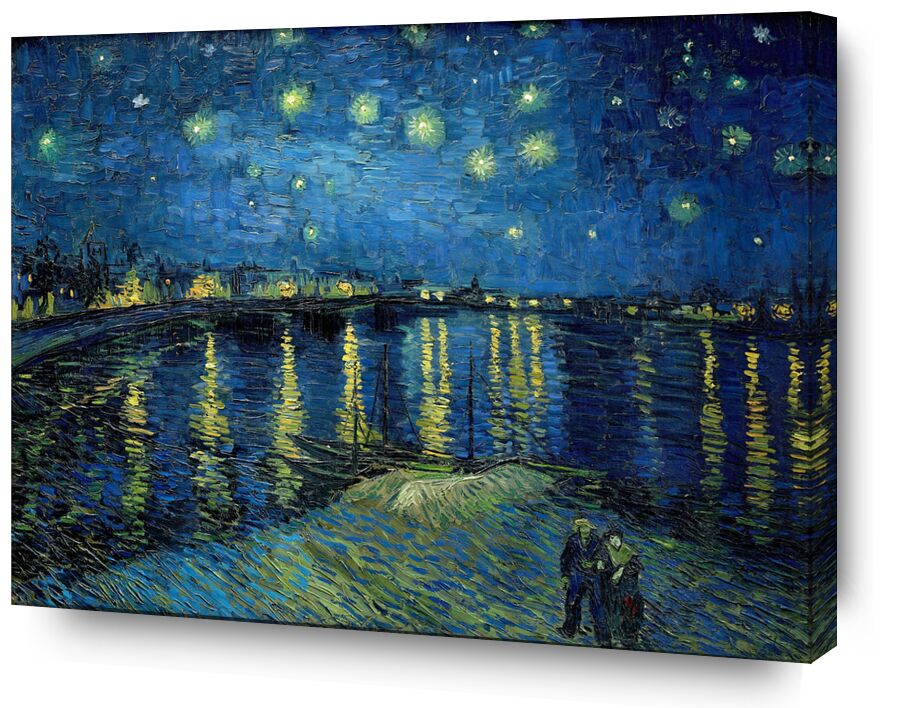 La Nuit Étoilée au Dessus du Rhône- Van Gogh de Beaux-arts, Prodi Art, étoiles, lumières, couple, eau, bateaux, halo, ciel, lune, Van gogh, nuit, Port, ville