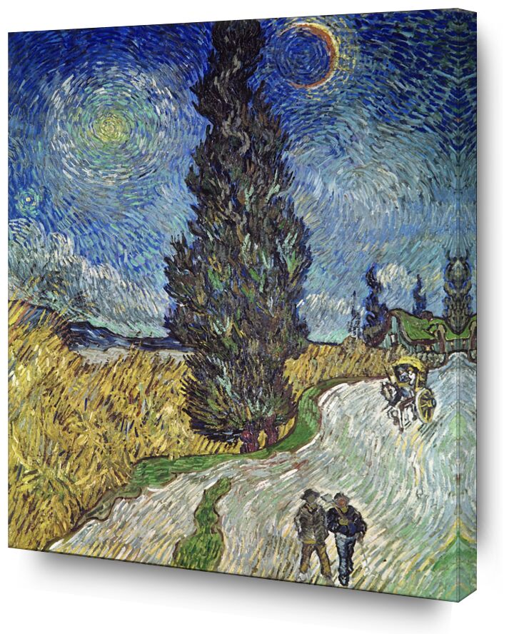 Country Road with Cypress and Star - Van Gogh from AUX BEAUX-ARTS, Prodi Art, sky, Sun, star, couple, path, painting, Van gogh