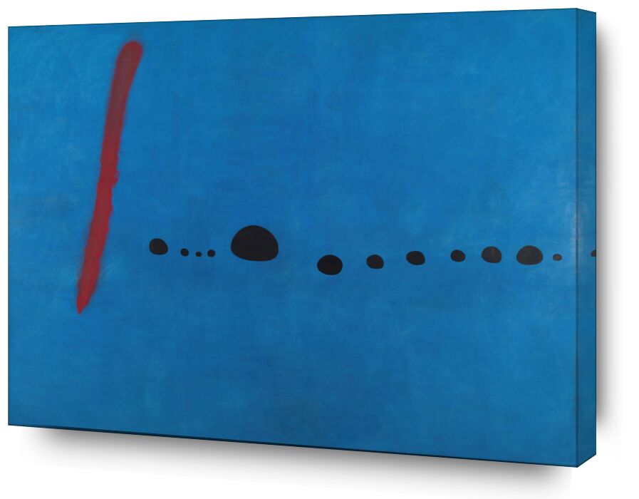 Blue II - Joan Miró von Bildende Kunst, Prodi Art, Joan Miró, blau, Zeichnung, abstrakt, Unendlichkeit, rot, Züge, Punkte, Malerei