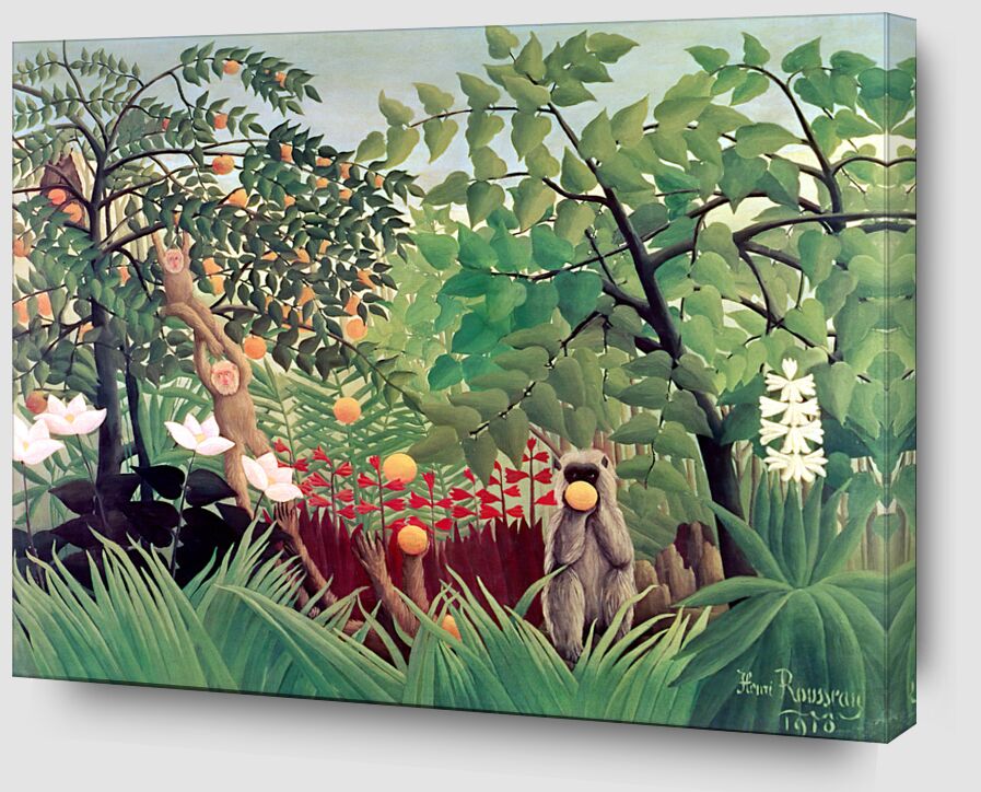 Paysage exotique avec des singes jouant de Beaux-arts Zoom Alu Dibond Image