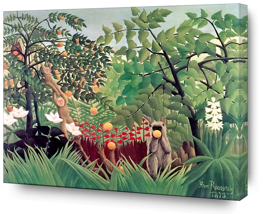 Exotic Landscape from AUX BEAUX-ARTS, Prodi Art, monkeys, forests, children, tree, wild, painting, rousseau