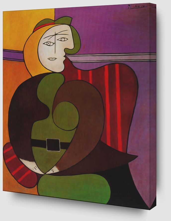 Femme assise dans un fauteuil rouge de Beaux-arts Zoom Alu Dibond Image