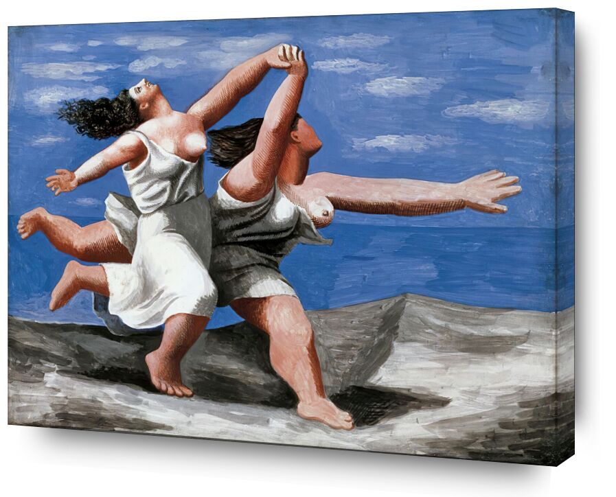 Two women running on the beach desde Bellas artes, Prodi Art, carrera a pie, curso, mujeres, picasso, pintura, playa, nubes, cielo