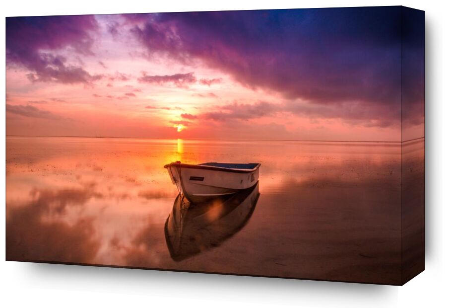 On the rowboat from Pierre Gaultier, Prodi Art, water, sunset, sunrise, Sun, sky, seascape, sea, reflection, outdoors, ocean, nature, dusk, dawn, boat, beach