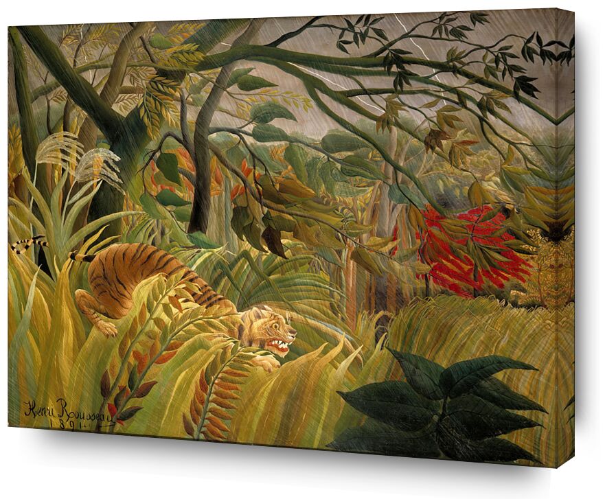 Tiger in a Tropical Storm from AUX BEAUX-ARTS, Prodi Art, flowers, tiger, trees, jungle, tropic, rousseau