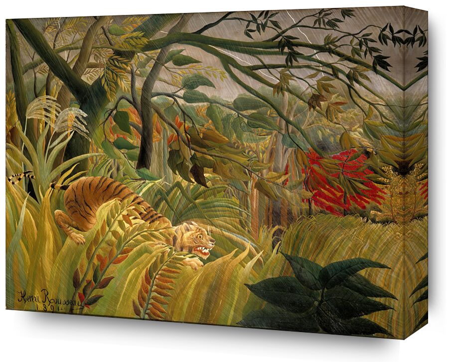 Tiger in a Tropical Storm from Fine Art, Prodi Art, rousseau, tropic, jungle, trees, tiger, flowers, Henri