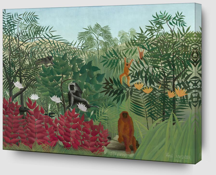 Forêt tropicale avec singes et serpent de Beaux-arts Zoom Alu Dibond Image
