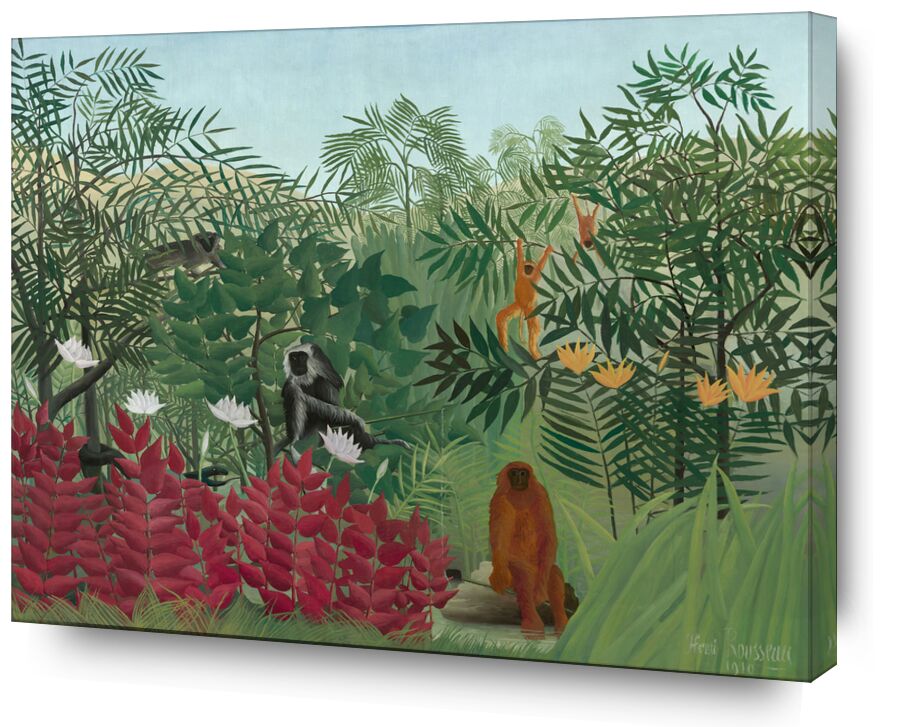 Tropical forest with monkeys from AUX BEAUX-ARTS, Prodi Art, nature, rousseau, forest, jungle, snake, trees, monkeys
