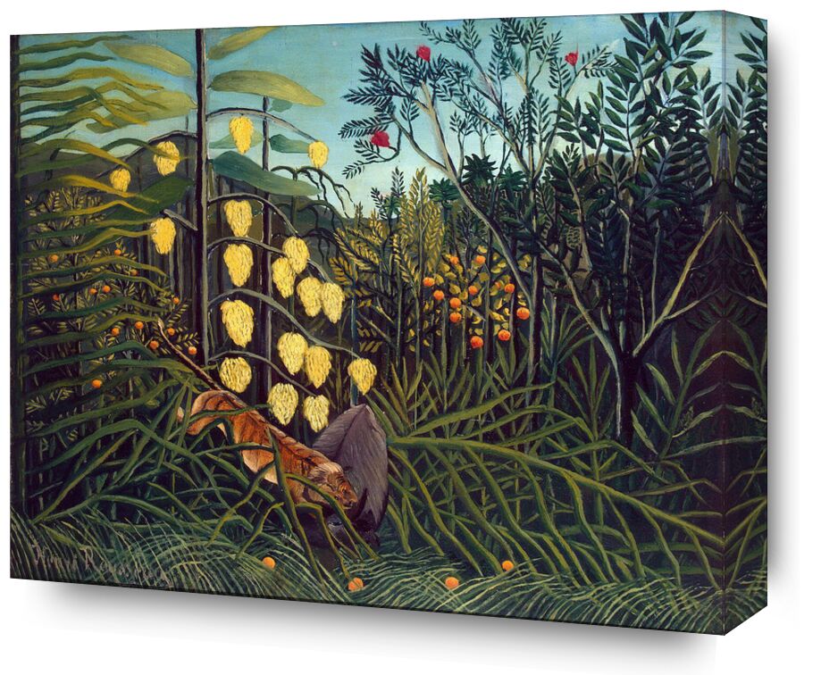 Tropical Forest: Battling Tiger and Buffalo from Fine Art, Prodi Art, rousseau, tiger, forest, jungle, trees, nature, combat, buffalo