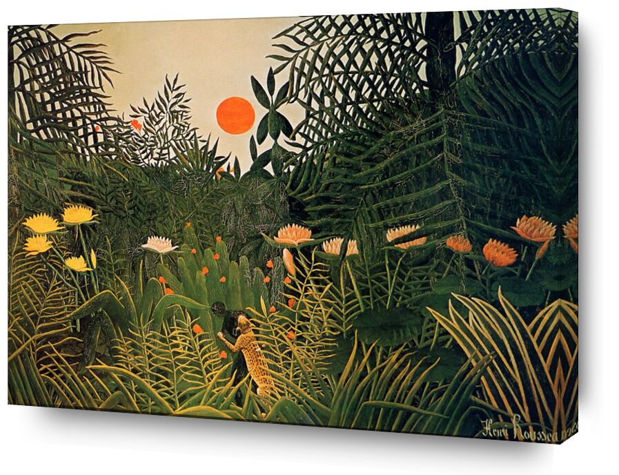 Attaqué par un jaguar de Beaux-arts, Prodi Art, soleil, jungle, Rousseau, forêt, jaguar, attaque