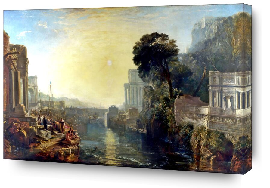 Dido Building Carthage - WILLIAM TURNER 1815 from AUX BEAUX-ARTS, Prodi Art, dido, painting, WILLIAM TURNER, sky, Sun, construction, River