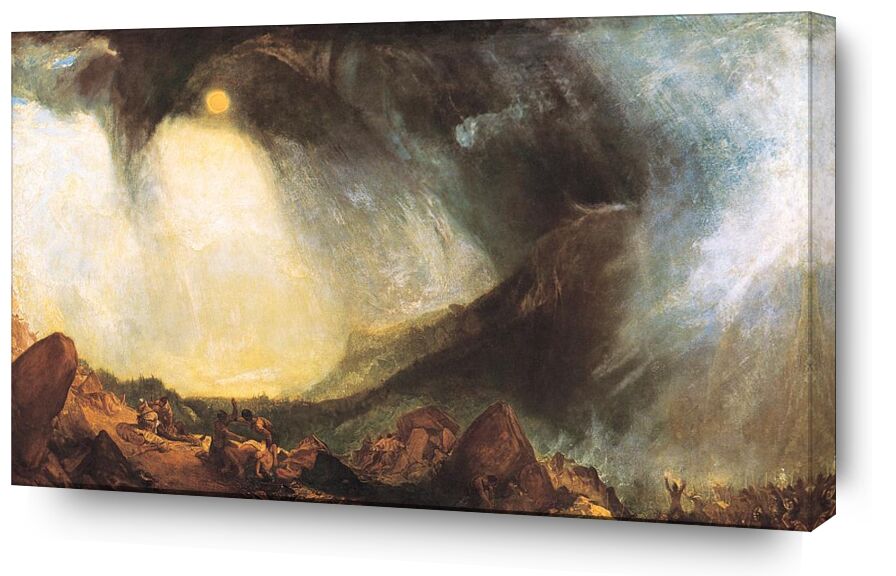 Snow Storm: Hannibal and his army crossing the Alps - WILLIAM TURNER 1812 from AUX BEAUX-ARTS, Prodi Art, Hannibal, army, WILLIAM TURNER, painting, Sun, Alps, mountains, storm, snowstorm