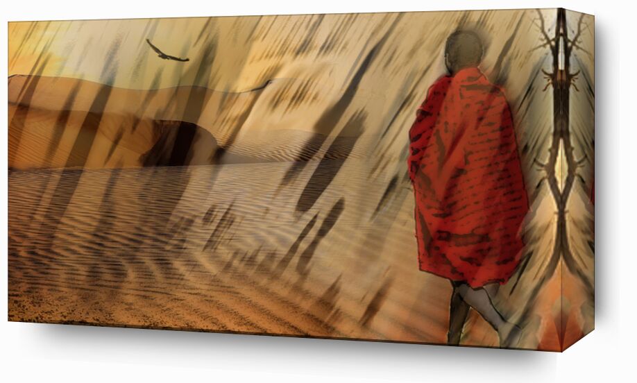 The march of Maasai from Adam da Silva, Prodi Art, Sandstorm, vulture, maasaï, massaï, tree, sand, dune, drought, Sun, market, desert