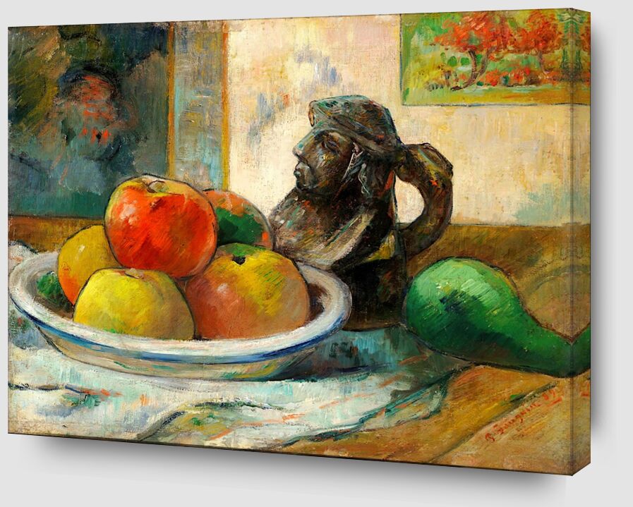 Bodegón con manzanas, una pera y una jarra de cerámica para retratos desde Bellas artes Zoom Alu Dibond Image