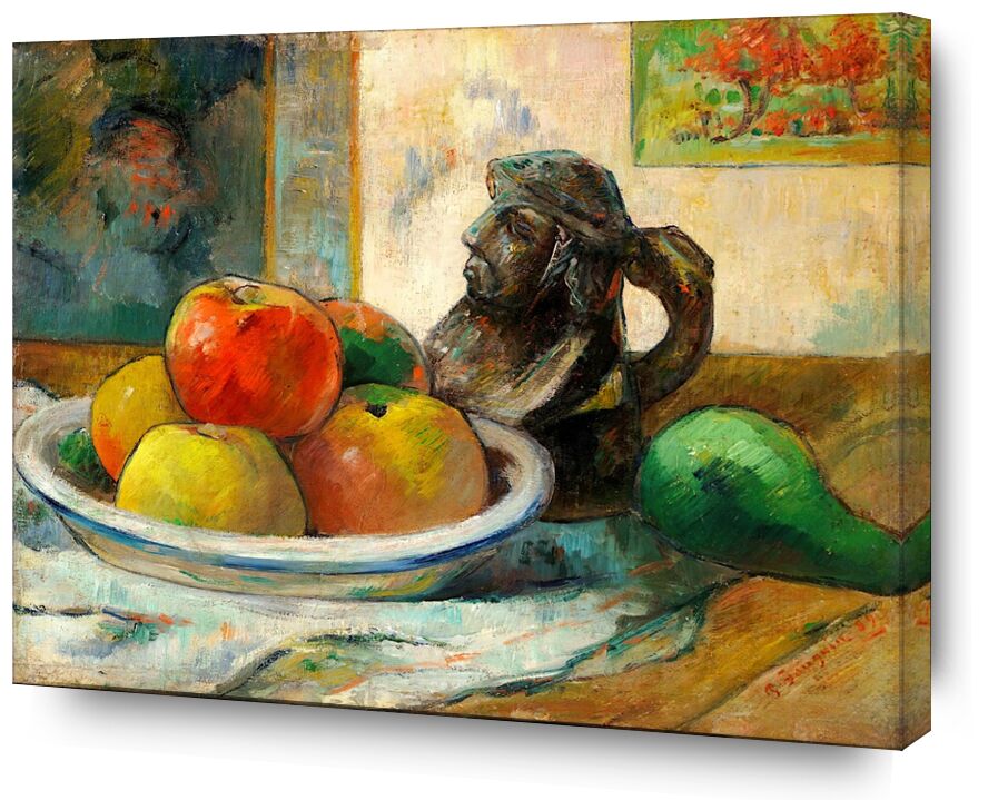 Bodegón con manzanas, una pera y una jarra de cerámica para retratos desde Bellas artes, Prodi Art, cerámico, Pera, manzanas, bodegón, Gauguin, Paul Gauguin