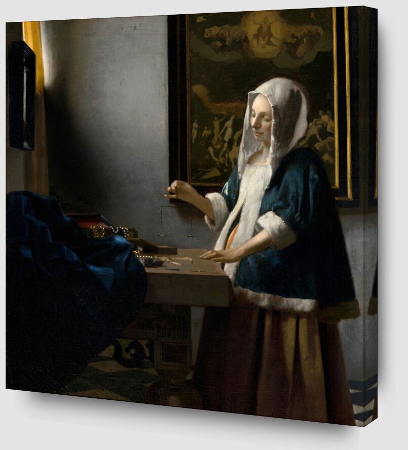 Femme Tenant une Balance - Vermeer de Beaux-arts Zoom Alu Dibond Image