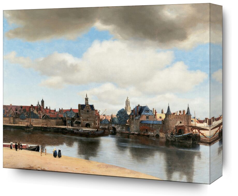 View of Delft - Vermeer from Fine Art, Prodi Art, Johannes Vermeer, Vermeer, Delft, clouds, sky, Hollande, boat, port, city