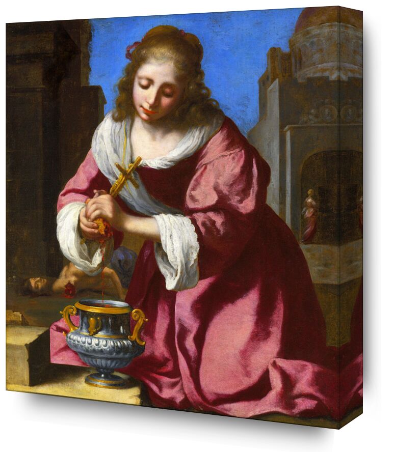 Saint Praxedis - Vermeer from Fine Art, Prodi Art, Johannes Vermeer, painting, woman, cross, holy, Vermeer