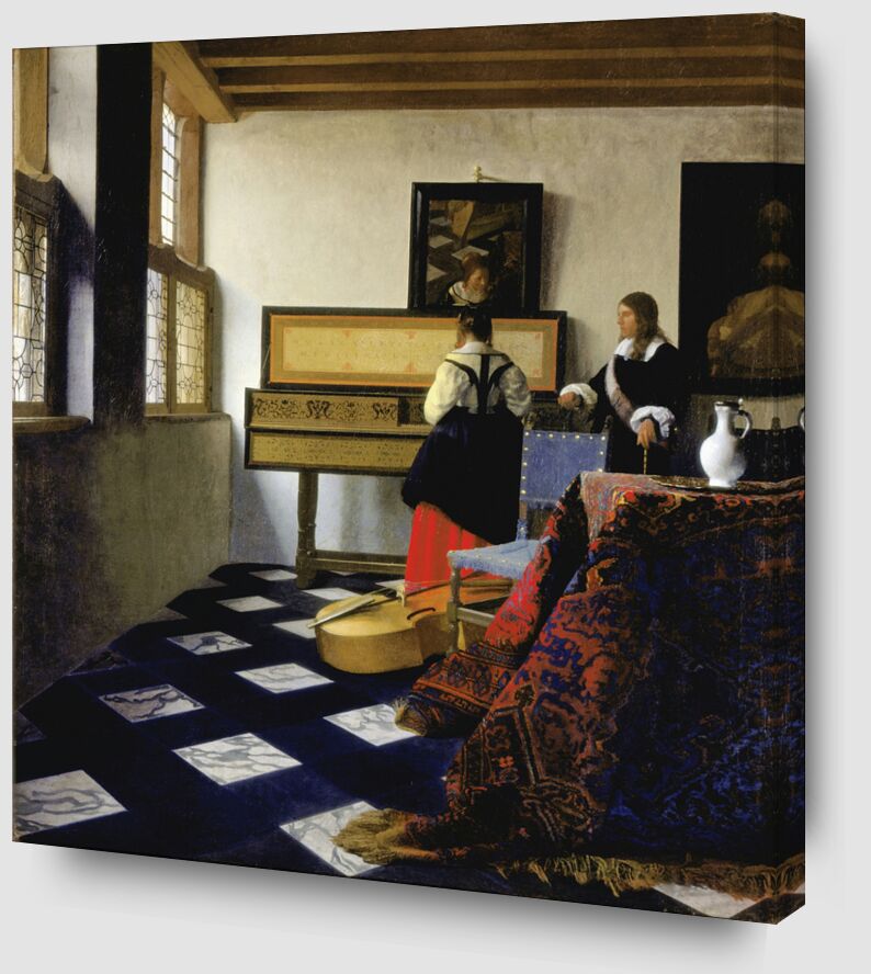 Dame au Virginal avec un Gentilhomme, "La Leçon de Musique" - Vermeer de Beaux-arts Zoom Alu Dibond Image