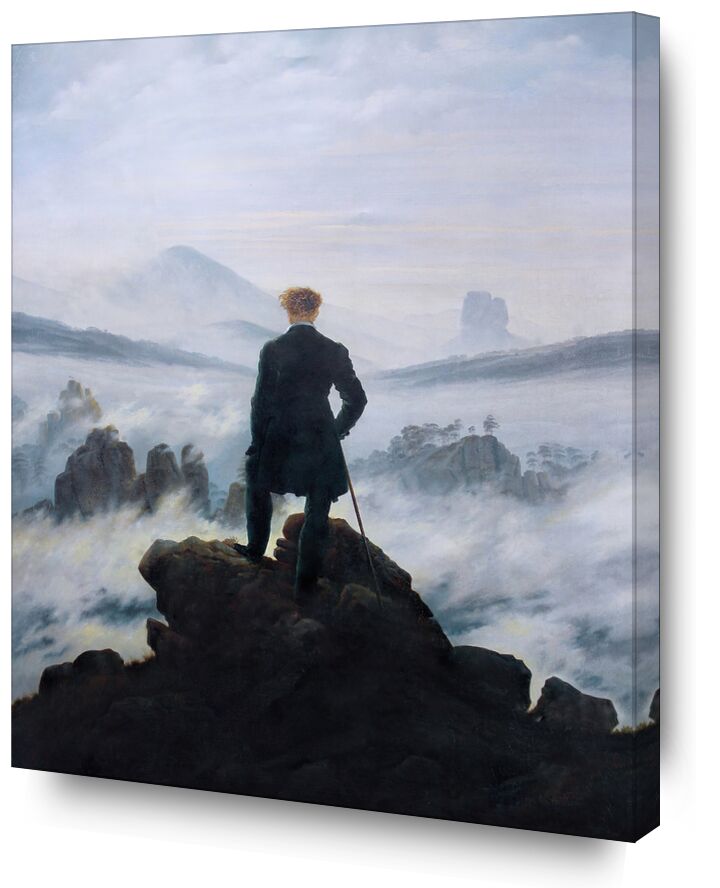 Der Wanderer über dem Nebelmeer  von Bildende Kunst, Prodi Art, Mann, Malerei, Meer, Wolke, Berge, Einsamkeit, Rock, Friedrich, Caspar David Friedrich