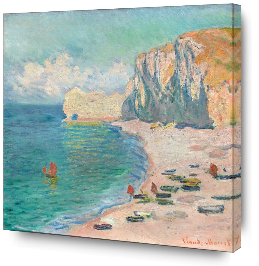 Étretat, la Plage et la Falaise d'Amont - Claude Monet de Beaux-arts, Prodi Art, été, plage, Azur, bleu, océan, mer, falaise, CLAUDE MONET, monet, bateaux, voiliers, nuages, soleil