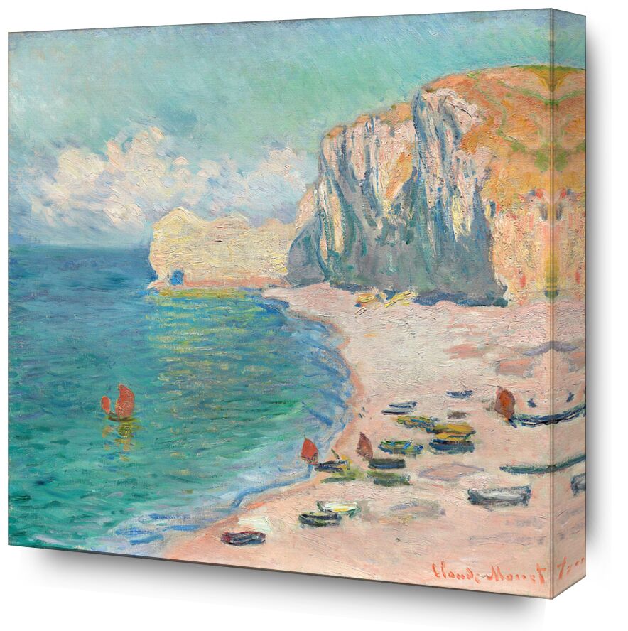 Étretat, the Beach and the Falaise of Amont - Claude Monet from Fine Art, Prodi Art, summer, beach, Azure, blue, ocean, sea, cliff, CLAUDE MONET, monet, boats, boat, clouds, Sun