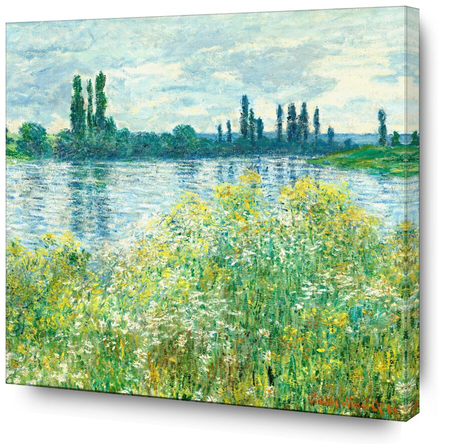 Die Ufer der Seine, Vetheuil - Square - Claude Monet von Bildende Kunst, Prodi Art, die Seine, monet, CLAUDE MONET, Landschaft, Natur, Fluss, Blumen, Teich, See