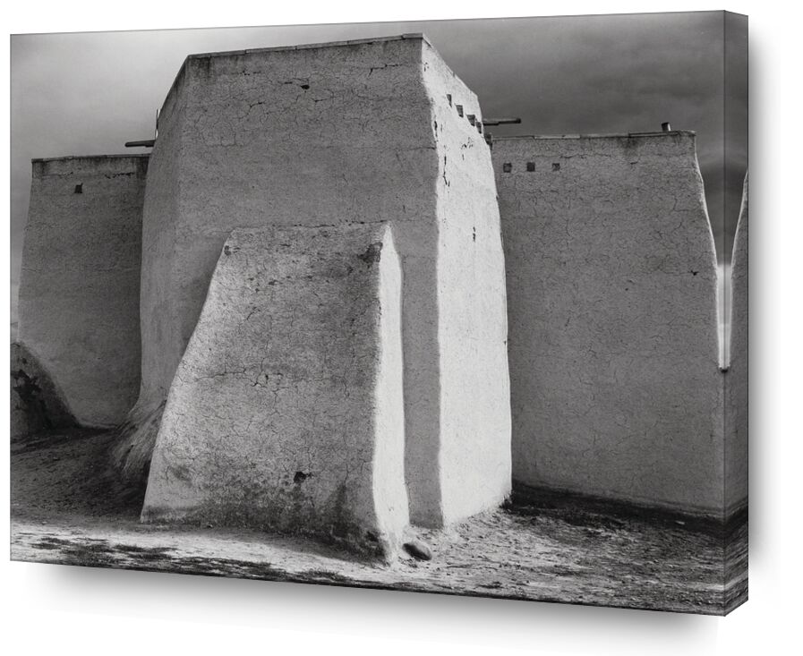 Église Saint-François, Ranchos de Taos, Nouveau-Mexique, vers 1950 - Ansel Adams de Beaux-arts, Prodi Art, ANSEL ADAMS, église, nuage, noir et blanc, Nouveau-Mexique