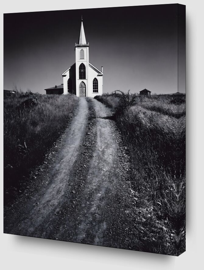 Église et Route, Bodega, Californie, 1953 - Ansel Adams de Beaux-arts Zoom Alu Dibond Image