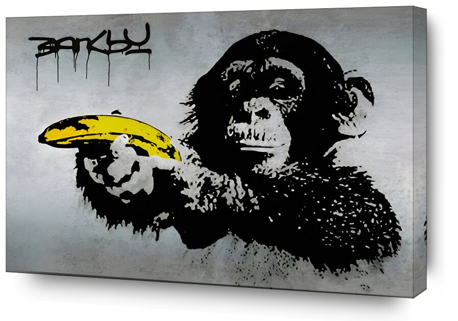 Monkey with Banana desde Bellas artes, Prodi Art, Banksy, mono, pintada, plátanos, pared