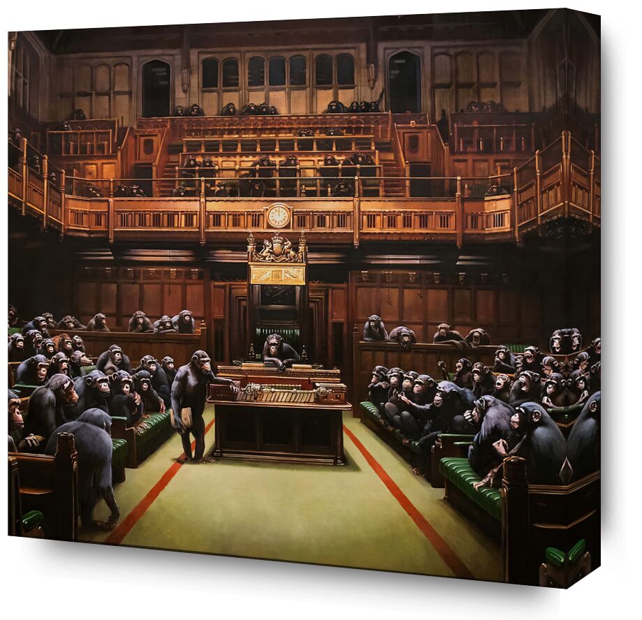 Devolved Parliament, square version - Banksy from Fine Art, Prodi Art, banksy, Politics, monkeys, monkey, england, deputies, parliament