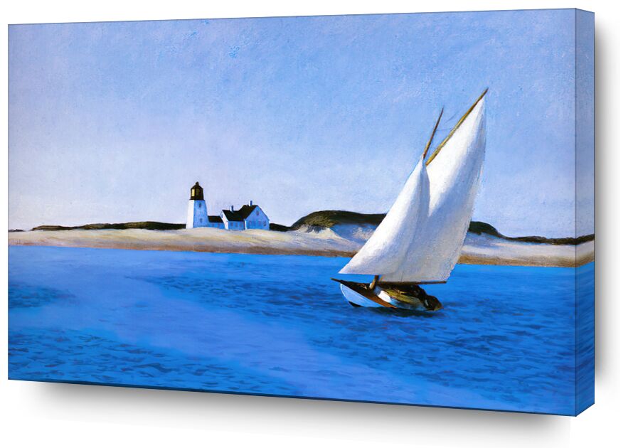 The Long Leg desde Bellas artes, Prodi Art, mar azul, azul, playa, faro, barco de vela, océano, mar, barco, Edward Hopper, tolva