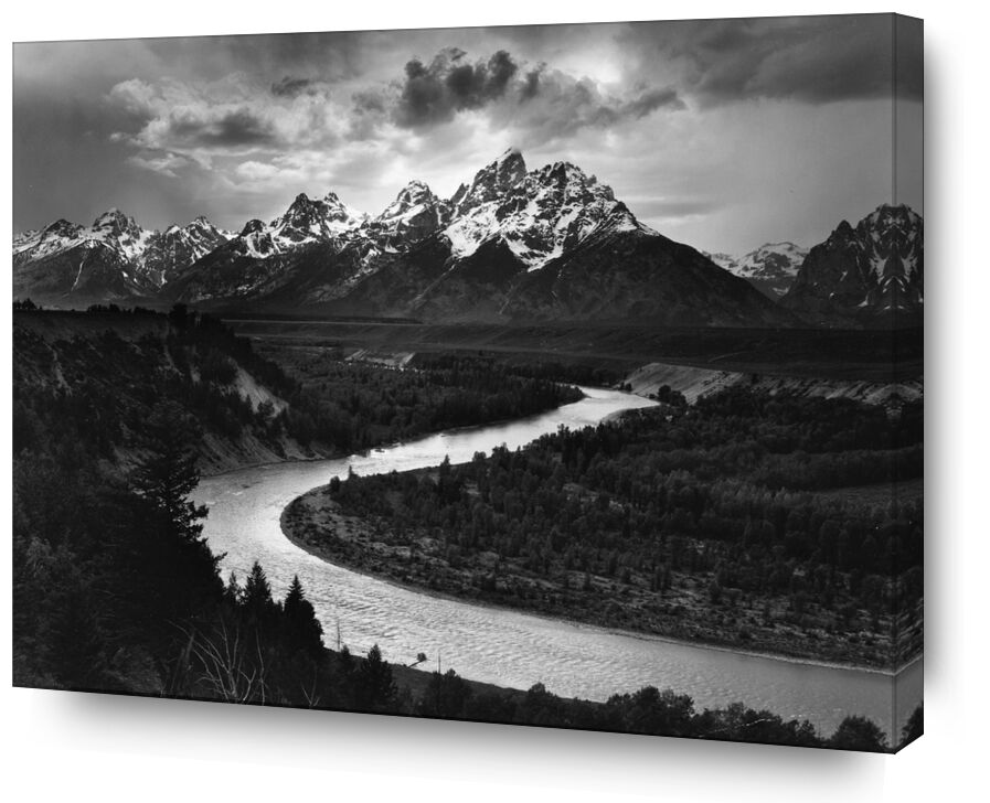Snake River, Las Cruces, ANSEL ADAMS 1942 from AUX BEAUX-ARTS, Prodi Art, River, mountains, winter, snow, ANSEL ADAMS, clouds, light, Sun, ray of sunshine