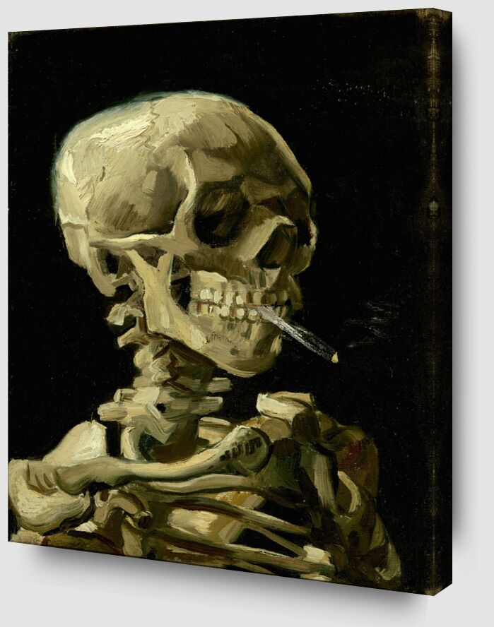Head of a Skeleton with a Burning Cigarette von Bildende Kunst Zoom Alu Dibond Image
