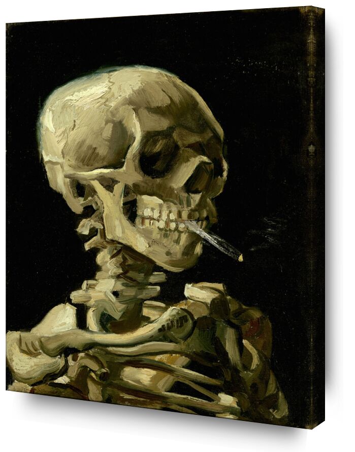 Head of a Skeleton with a Burning Cigarette von Bildende Kunst, Prodi Art, dunkel, VINCENT VAN GOGH, Eingeweide, Skelett, Zigarette, Tod, Rauch, schwarz