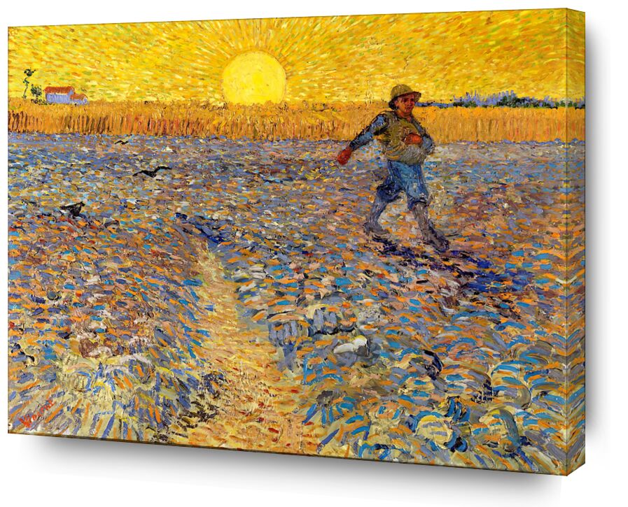Sower at Sunset - VINCENT VAN GOGH 1888 from AUX BEAUX-ARTS, Prodi Art, landscape, wheat fields, Sun, painting, fields, VINCENT VAN GOGH, peasant, farmer, sow