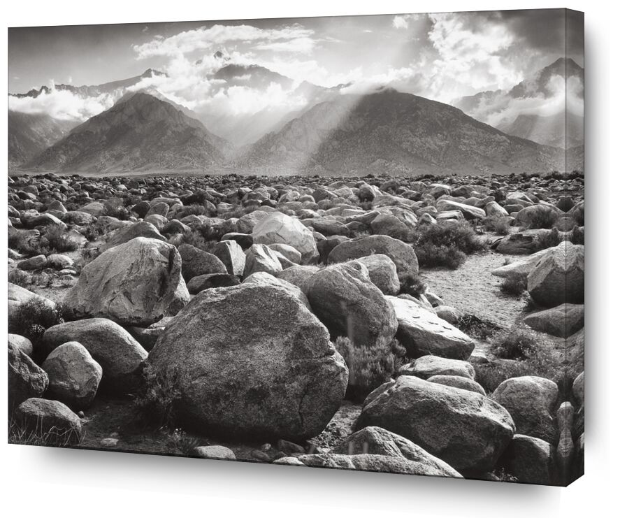 Williamson, ANSEL ADAMS from AUX BEAUX-ARTS, Prodi Art, Pierre, stone desert, stone, clouds, ray of sunshine, cloud, mountains, black-and-white, Sun, ANSEL ADAMS