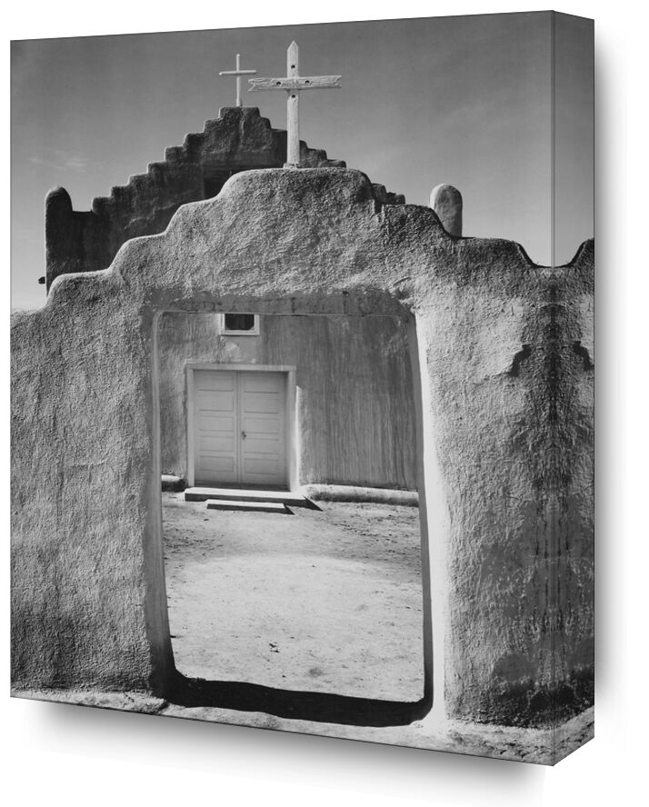 Church Taos pueblo, New Mexico - ANSEL ADAMS 1942 from Fine Art, Prodi Art, church, Entrance, message, black-and-white, ANSEL ADAMS, door