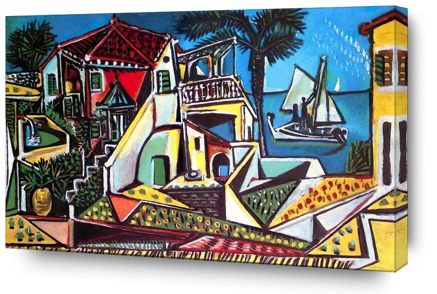 Mediterranean Landscape - PABLO PICASSO von Bildende Kunst, Prodi Art, PABLO PICASSO, Picasso, Schale, Meer, Sonne, Urlaub, Strand, Meer, Dorf, Stadt
