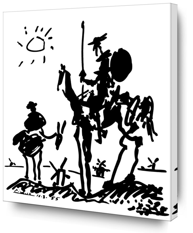 Don Quichotte - PABLO PICASSO de Beaux-arts, Prodi Art, âne, don quichotte, cheval, noir et blanc, dessin, dessin au crayon, soleil, PABLO PICASSO