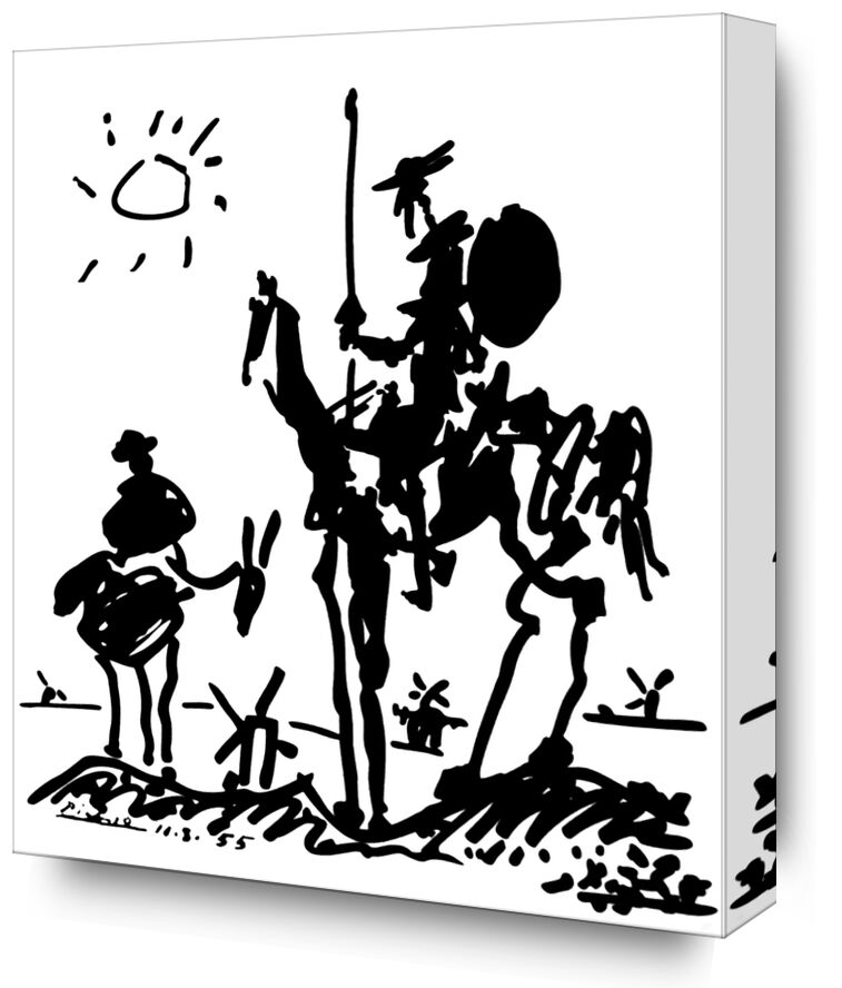 Don Quixote - PABLO PICASSO from Fine Art, Prodi Art, PABLO PICASSO, Sun, pencil drawing, drawing, black-and-white, horse, Don Quixote, donkey