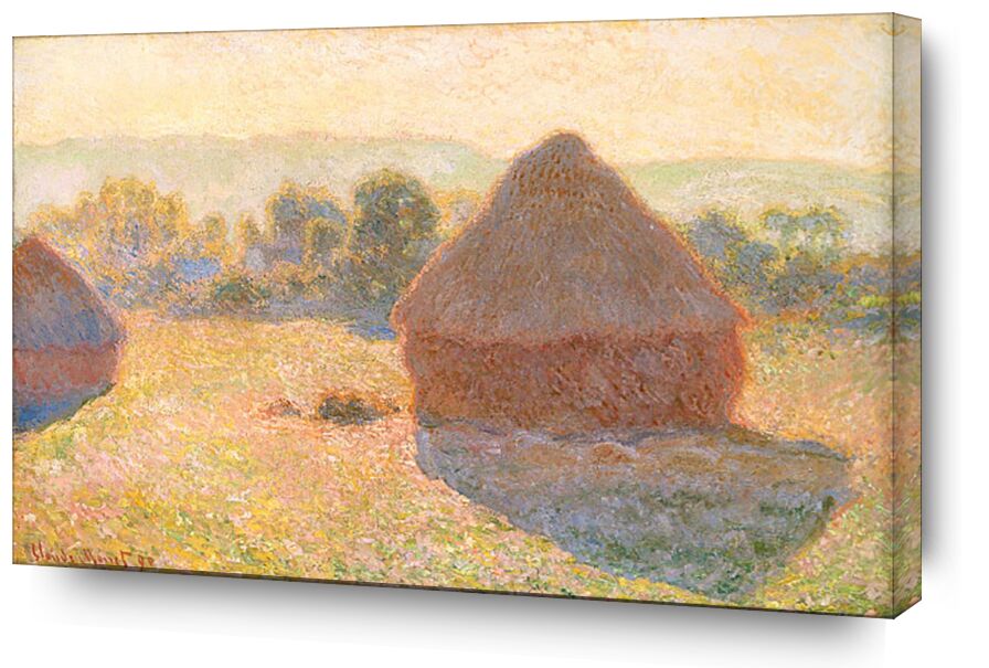 Haystacks, middle of the day - CLAUDE MONET 1891 from AUX BEAUX-ARTS, Prodi Art, haystacks, holiday, summer, countryside, Sun, wheat fields, fields, meadow