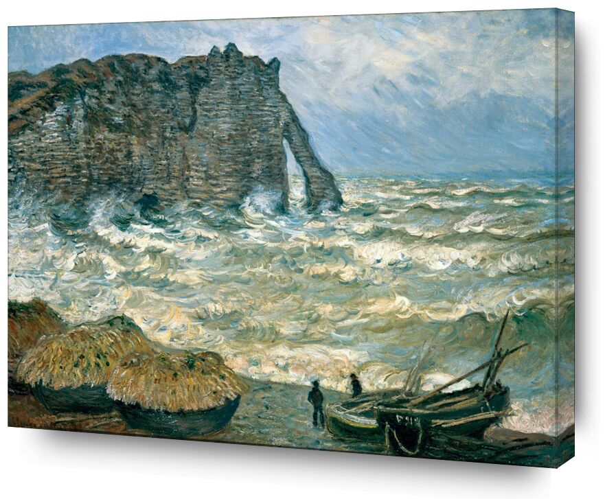 Stormy Sea in Étretat 1883 desde Bellas artes, Prodi Art, mar agitado, CLAUDE MONET, nubes, cielo, marina, barco, acantilado, pintura, tormenta, mar