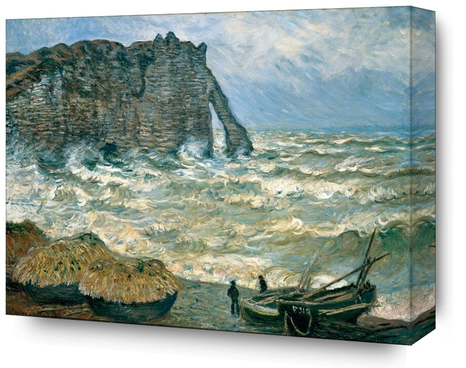 Stormy Sea in Étretat - CLAUDE MONET 1883 from Fine Art, Prodi Art, turbulent sea, CLAUDE MONET, clouds, sky, marine, boat, cliff, painting, storm, sea