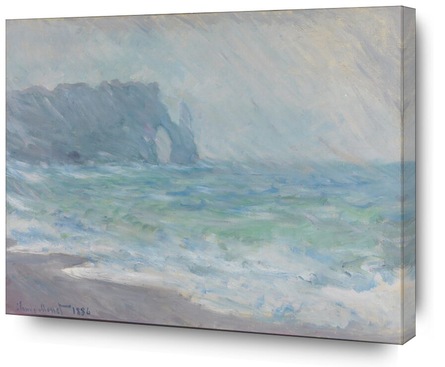 Étretat in the rain 1886 desde Bellas artes, Prodi Art, galais, CLAUDE MONET, mar agitado, océano, ola, mar, playa, acantilado, lluvia