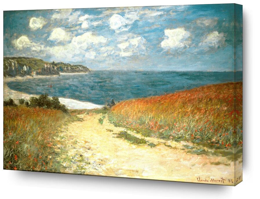 PATH THROUGH THE CORN AT POURVILLE - CLAUDE MONET - 1882 from AUX BEAUX-ARTS, Prodi Art, CLAUDE MONET, painting, poppy, wheat, holiday, cliff, clouds, ocean, sea, beach, path