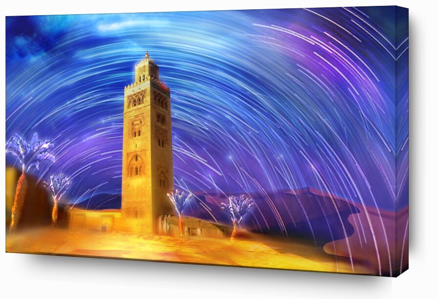 Marrakech de Adam da Silva, Prodi Art, couleurs, maroc, désert, étoiles, ciel, dune, sable, étoiles filantes, mosquée, palmier, magique
