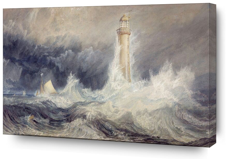 Bell Rock Lighthouse - WILLIAM TURNER 1824 from AUX BEAUX-ARTS, Prodi Art, sea, turbulent sea, ocean, storm, thunderstorm, wind, waves, boat, sailing ship, painting, WILLIAM TURNER, headlight, lighthouse light, violent wind